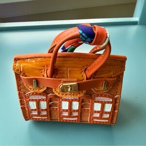 Tiny Orange Working Handbag With Mini Skinny Scarf